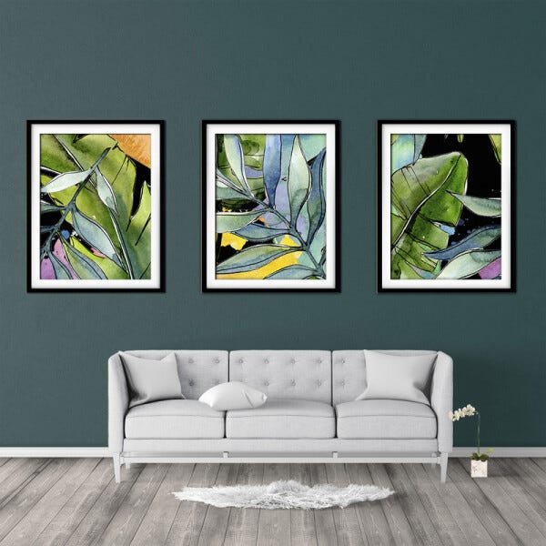 Quadro decor délicat preto 80x140 folhas tropicais mod 204 - 2