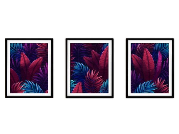 Quadro decor délicat preto 80x140 folhas tropicais mod 197 - 1