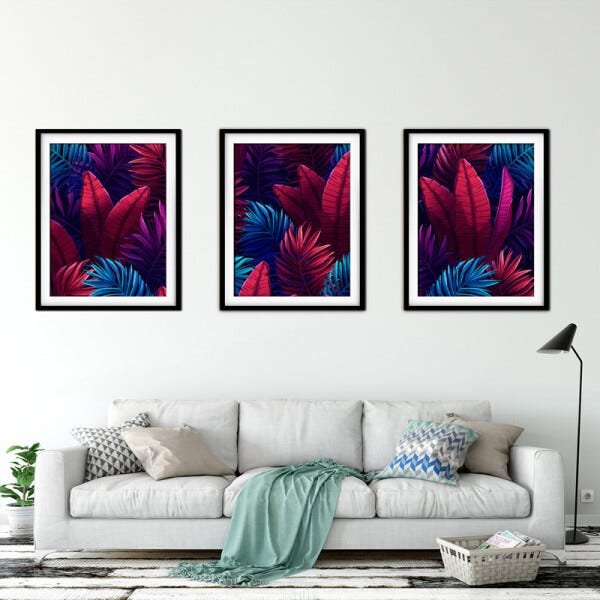 Quadro decor délicat preto 80x140 folhas tropicais mod 197 - 2