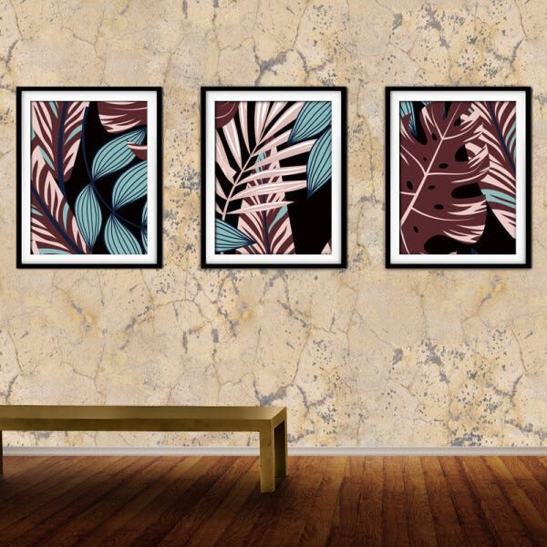Quadro decor délicat preto 80x140 folhas tropicais mod 191 - 2