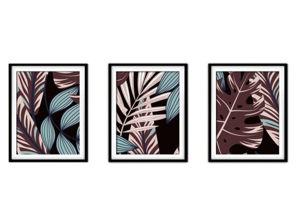 Quadro decor délicat preto 80x140 folhas tropicais mod 191 - 1