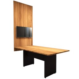 Mesa Reunião para Escritório 1,80m C/ Painel de Tv F5 Office Cor:freijó com Preto - 2