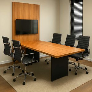 Mesa Reunião para Escritório 1,80m C/ Painel de Tv F5 Office Cor:freijó com Preto