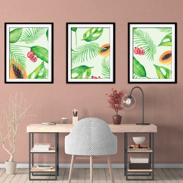 Quadro decor délicat preto 80x140 folhas tropicais mod 183 - 2