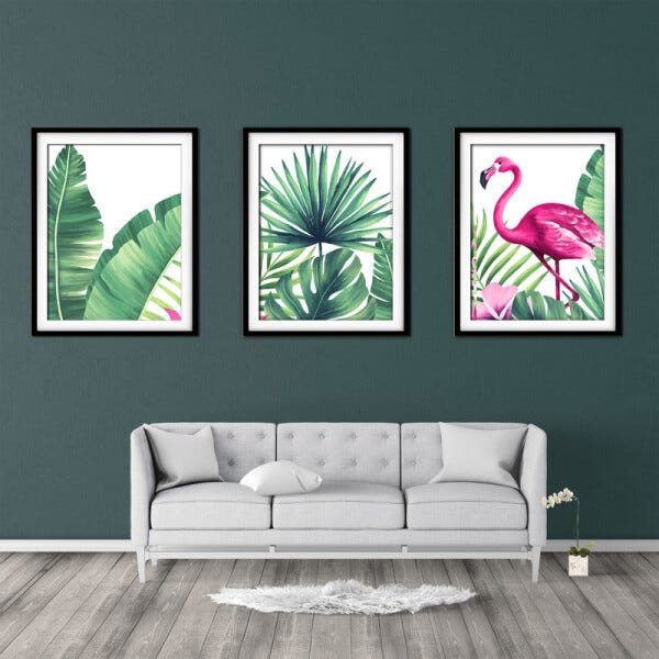 Quadro decor délicat preto 80x140 folhas tropicais mod 182 - 2