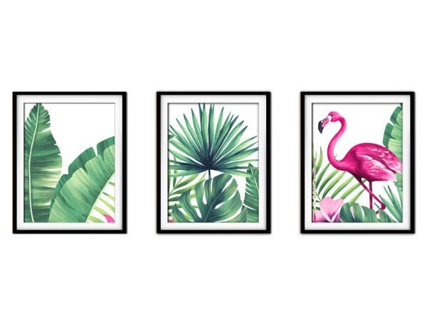 Quadro decor délicat preto 80x140 folhas tropicais mod 182 - 1