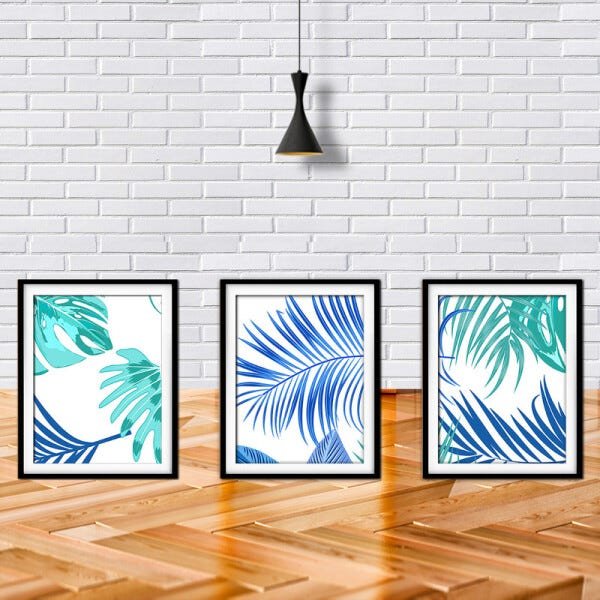 Quadro decor délicat preto 80x140 folhas tropicais mod 171 - 2