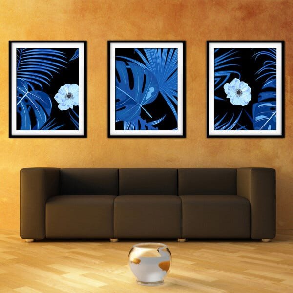 Quadro decor délicat preto 80x140 folhas tropicais mod 170 - 2