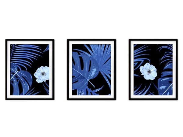 Quadro decor délicat preto 80x140 folhas tropicais mod 170 - 1
