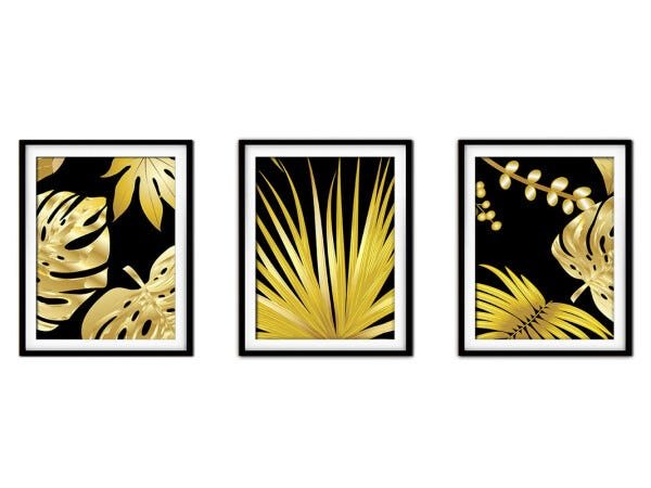 Quadro decor délicat preto 80x140 folhas tropicais mod 167 - 1