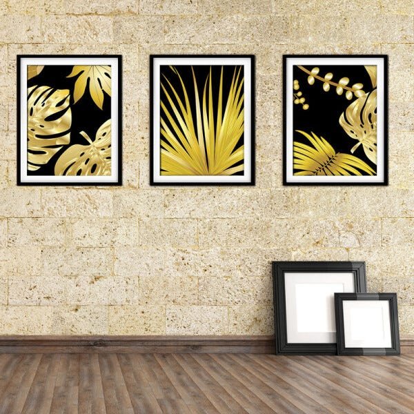 Quadro decor délicat preto 80x140 folhas tropicais mod 167 - 2