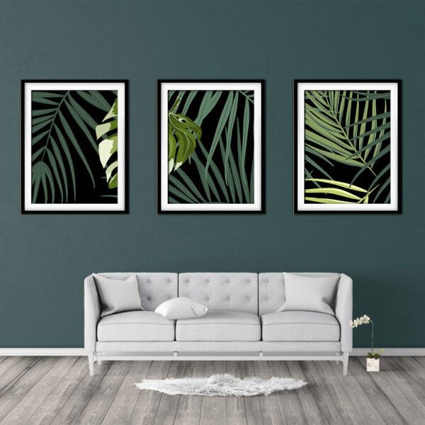 Quadro decor délicat preto 80x140 folhas tropicais mod 160 - 2