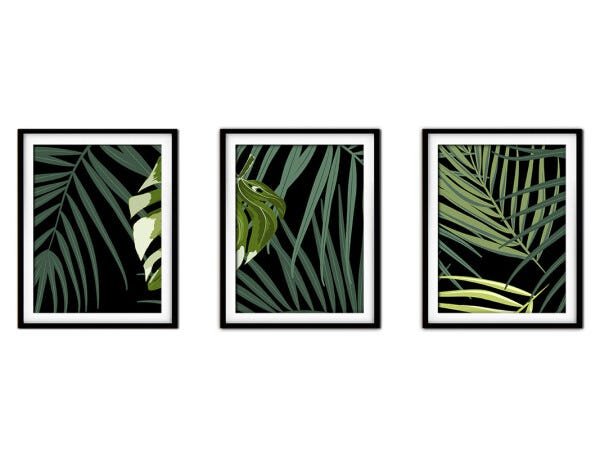 Quadro decor délicat preto 80x140 folhas tropicais mod 160 - 1