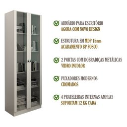 Armario Para Escritorio 2 Portas De Vidro ME4115 Branco Tecno Mobili - 5