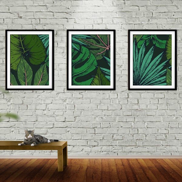 Quadro decor délicat preto 80x140 folhas tropicais mod 24 - 2