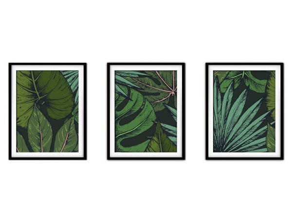 Quadro decor délicat preto 80x140 folhas tropicais mod 24 - 1