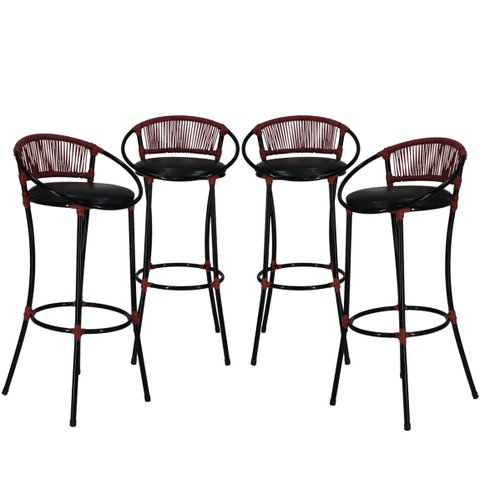 Conjunto 4 Banquetas para Bar, Balcão, Lanchonete em Fio de Fibra Artesanal - Havaí - Preto