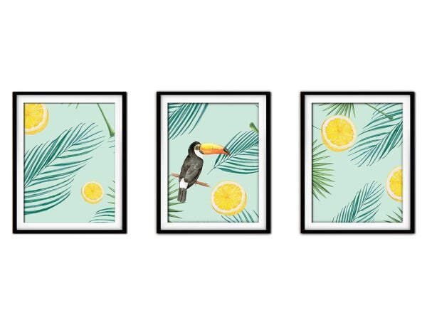 Quadro decor délicat preto 68x126 folhas tropicais mod 207 - 1
