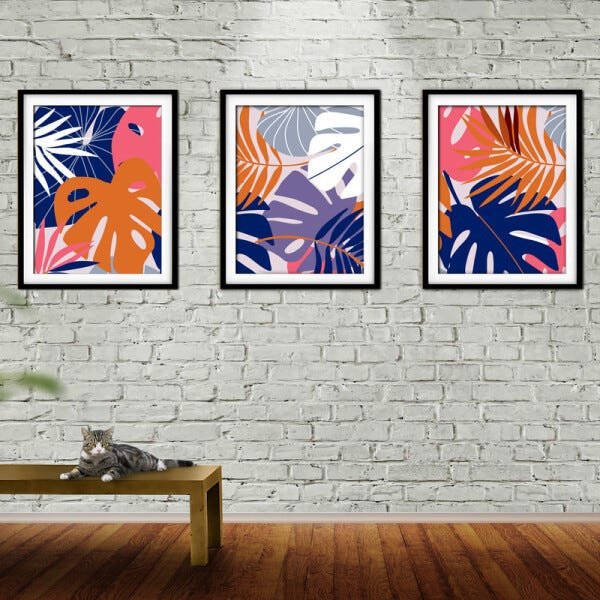 Quadro decor délicat preto 68x126 folhas tropicais mod 196 - 2