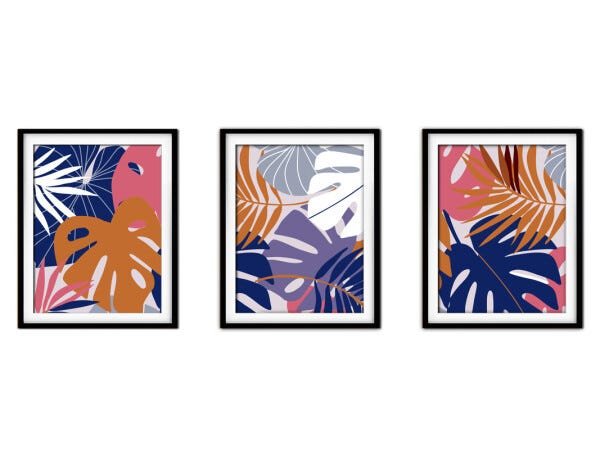 Quadro decor délicat preto 68x126 folhas tropicais mod 196 - 1