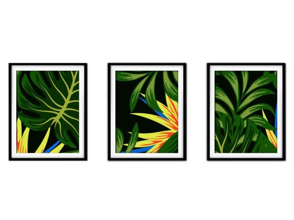 Quadro decor délicat preto 68x126 folhas tropicais mod 192 - 1