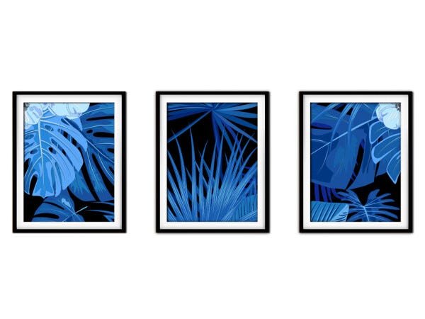 Quadro decor délicat preto 68x126 folhas tropicais mod 185 - 1