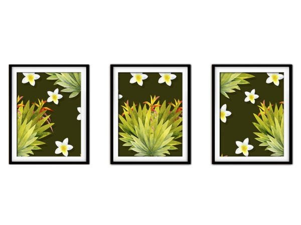 Quadro decor délicat preto 68x126 folhas tropicais mod 176 - 1