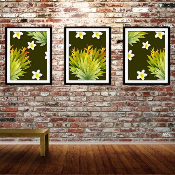 Quadro decor délicat preto 68x126 folhas tropicais mod 176 - 2