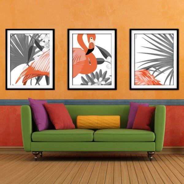 Quadro decor délicat preto 68x126 folhas tropicais mod 166 - 2