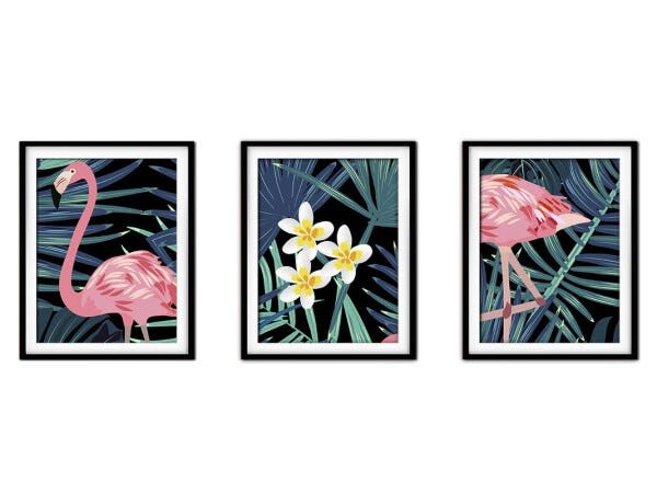 Quadro decor délicat preto 68x126 folhas tropicais mod 165 - 1