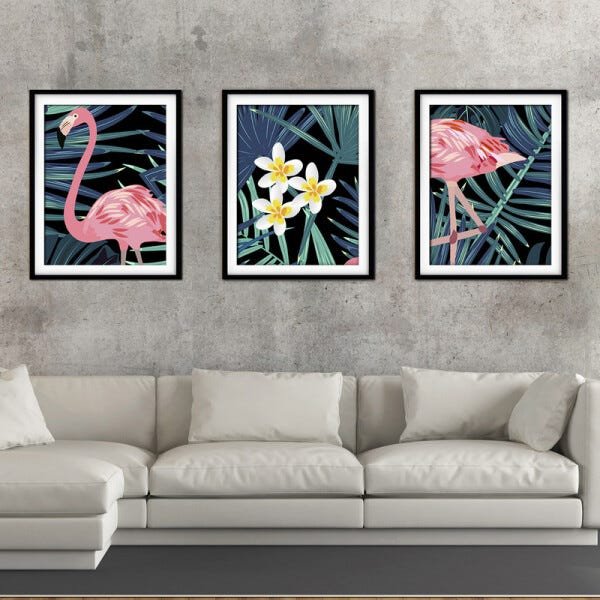 Quadro decor délicat preto 68x126 folhas tropicais mod 165 - 2