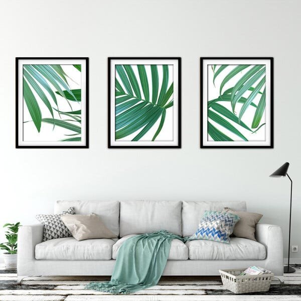 Quadro decor délicat preto 68x126 folhas tropicais mod 153 - 2