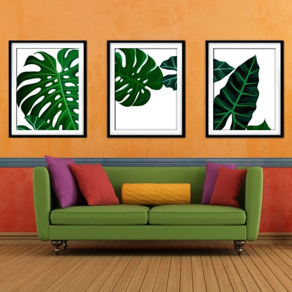 Quadro Decor Délicat Preto 68x126 Folhas Tropicais Mod 04 - 2