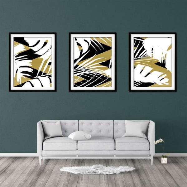 Quadro Decor Délicat Preto 68x126 Folhas Tropicais Mod 05 - 2