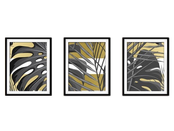 Quadro decor délicat preto 68x126 folhas tropicais mod 19 - 1