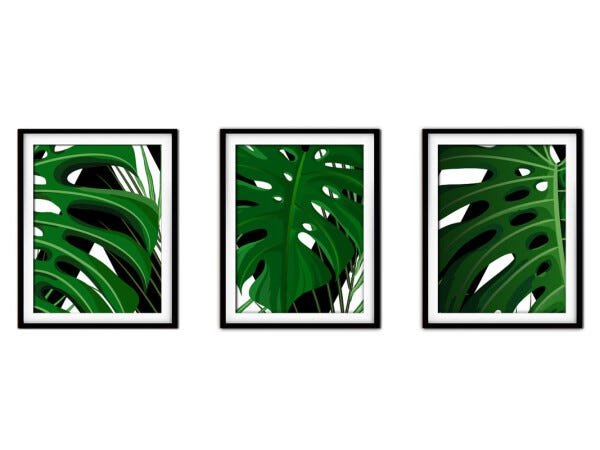 Quadro decor délicat preto 68x126 folhas tropicais mod 21 - 1