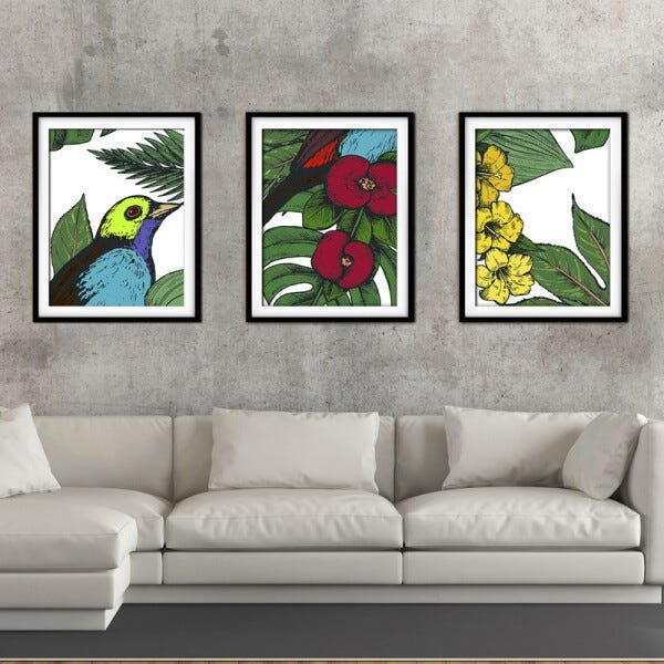 Quadro decor délicat preto 68x126 folhas tropicais mod 34 - 2