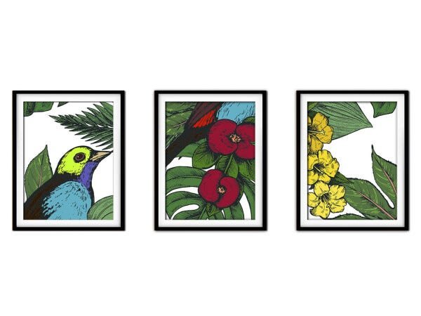 Quadro decor délicat preto 68x126 folhas tropicais mod 34 - 1