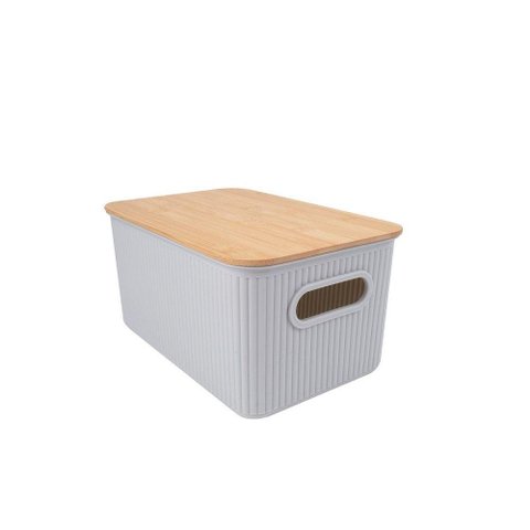 Cesta Retangular Cinza com Alça e Tampa em Bambu 29505 - L\'hermitage