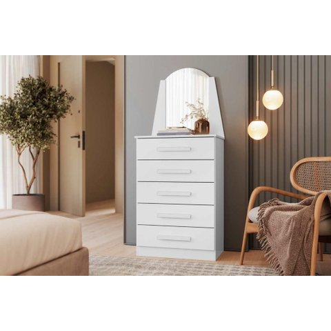 Cômoda Grande New Veneza 5 Gavetas com Espelho- Branco - Albatroz