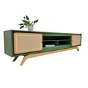 Ver imagem 1 de Rack Sala Tv até 75 Polegadas Ricco 220 Cm Laca com Portas em Palhinha Verde