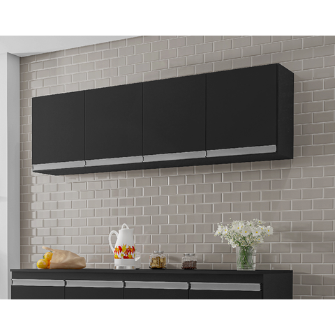 Armário de Cozinha Aéreo Andréia 150cm Preto - AJL Móveis