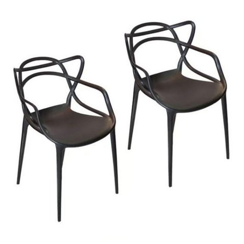 Conjunto Com 2 Cadeiras Monobloco Allegra Preta