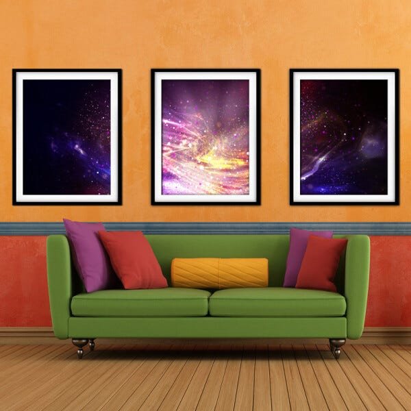 Quadro mdf preto 55x110 universo colorido mod 246 - 2
