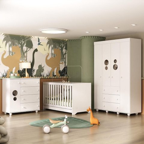Quarto Infantil Completo com Berço 3 em 1 com Colchão Incluso Multimóveis Mp4384 Branco