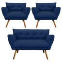 Ver imagem 1 de Kit 1 Namoradeira e 2 Poltronas Anitta Suede Azul Marinho