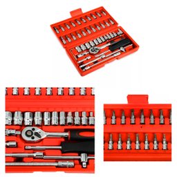 Jogo 46 Ferramentas Embralumi Chaves Soquetes Catraca Bits CRV 1/4 - 7