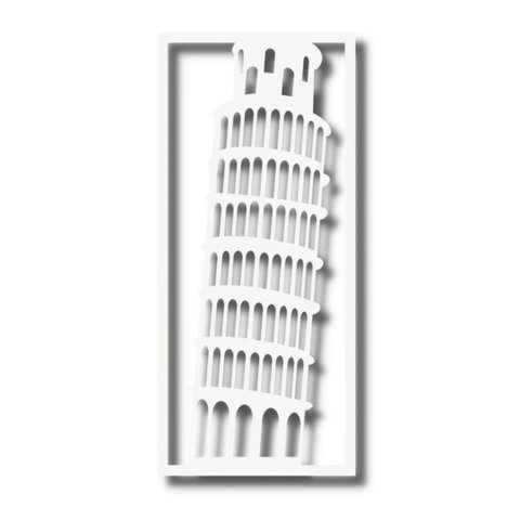 Quadro de Parede Torre de Pisa em MDF - Branco