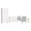 Ver imagem 1 de Dormitório Completo Infantil Theo 2 Portas, Cômoda 6 Gavetas, Berço e Mesa de Canto Branco Fosco com