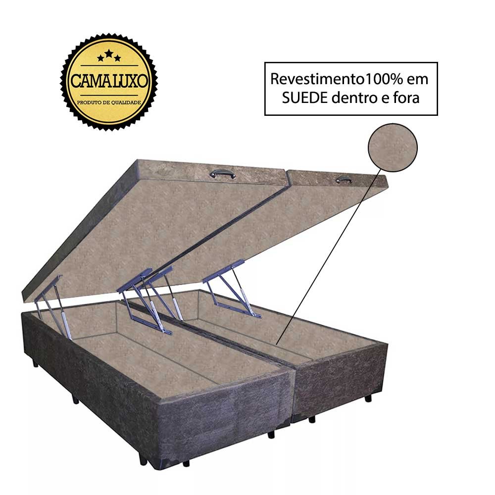 Base Box Baú Queen Luxo Blindado Bipartido NK Camas Suede Marrom 41x158x198 - 2